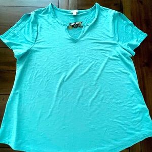 Cato Woman's Teal Blouse With Exposed Sleeves